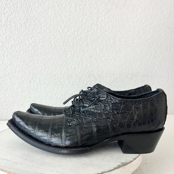 Rod Patrick Womens Lace Up Shoes 9.5 C Black Caiman Western Boots Loafers Ankle - Picture 4 of 12